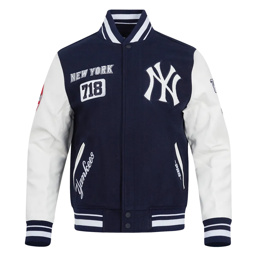 MLB NEW YORK YANKEES AREA CODE MEN'S RIB WOOL VARSITY JACKET (MIDNIGHT NAVY/WHITE)