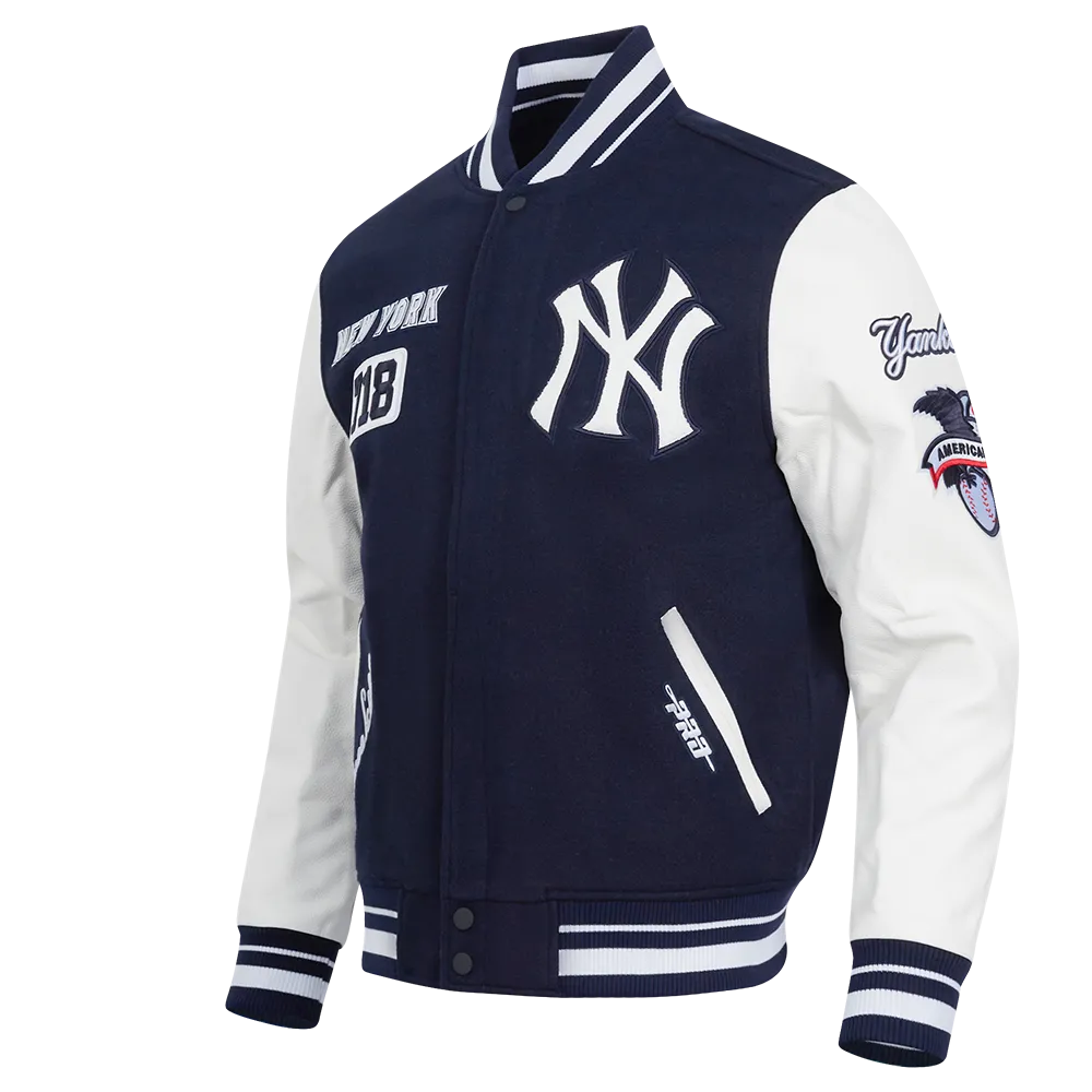 MLB NEW YORK YANKEES AREA CODE MEN'S RIB WOOL VARSITY JACKET (MIDNIGHT NAVY/WHITE)