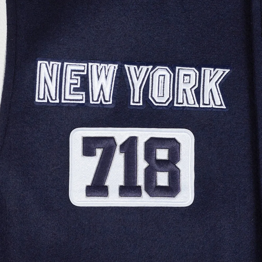 MLB NEW YORK YANKEES AREA CODE MEN'S RIB WOOL VARSITY JACKET (MIDNIGHT NAVY/WHITE)
