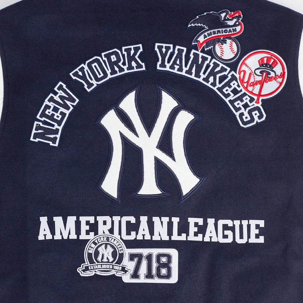 MLB NEW YORK YANKEES AREA CODE MEN'S RIB WOOL VARSITY JACKET (MIDNIGHT NAVY/WHITE)