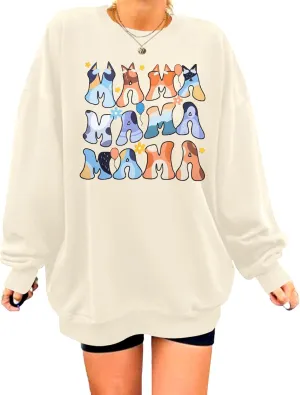 MOUSYA Oversized Mama Sweatshirt Woman Mama Letter Print Pullover Tops Trendy Shirt Casual Crewneck Loose Sweatshirts