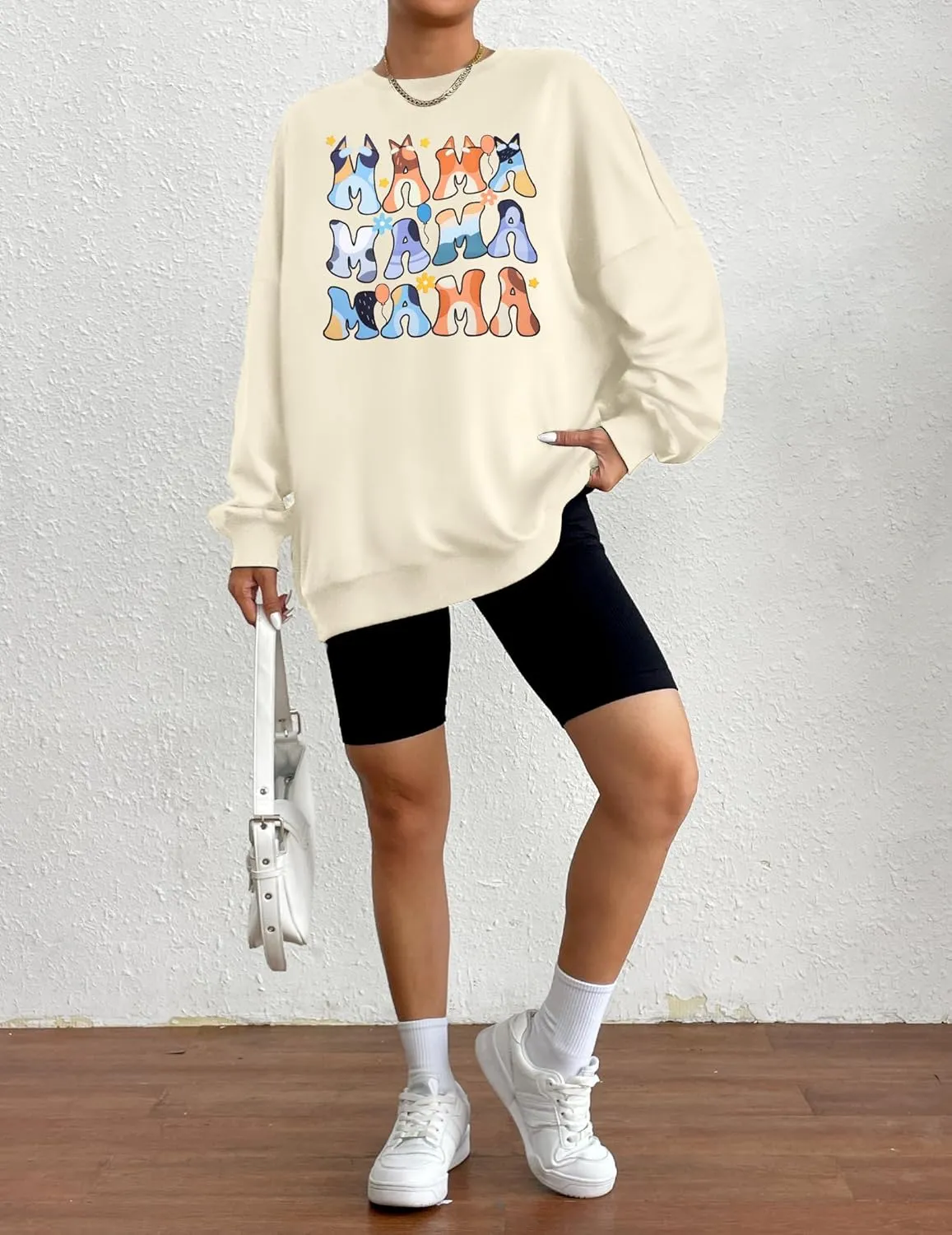 MOUSYA Oversized Mama Sweatshirt Woman Mama Letter Print Pullover Tops Trendy Shirt Casual Crewneck Loose Sweatshirts