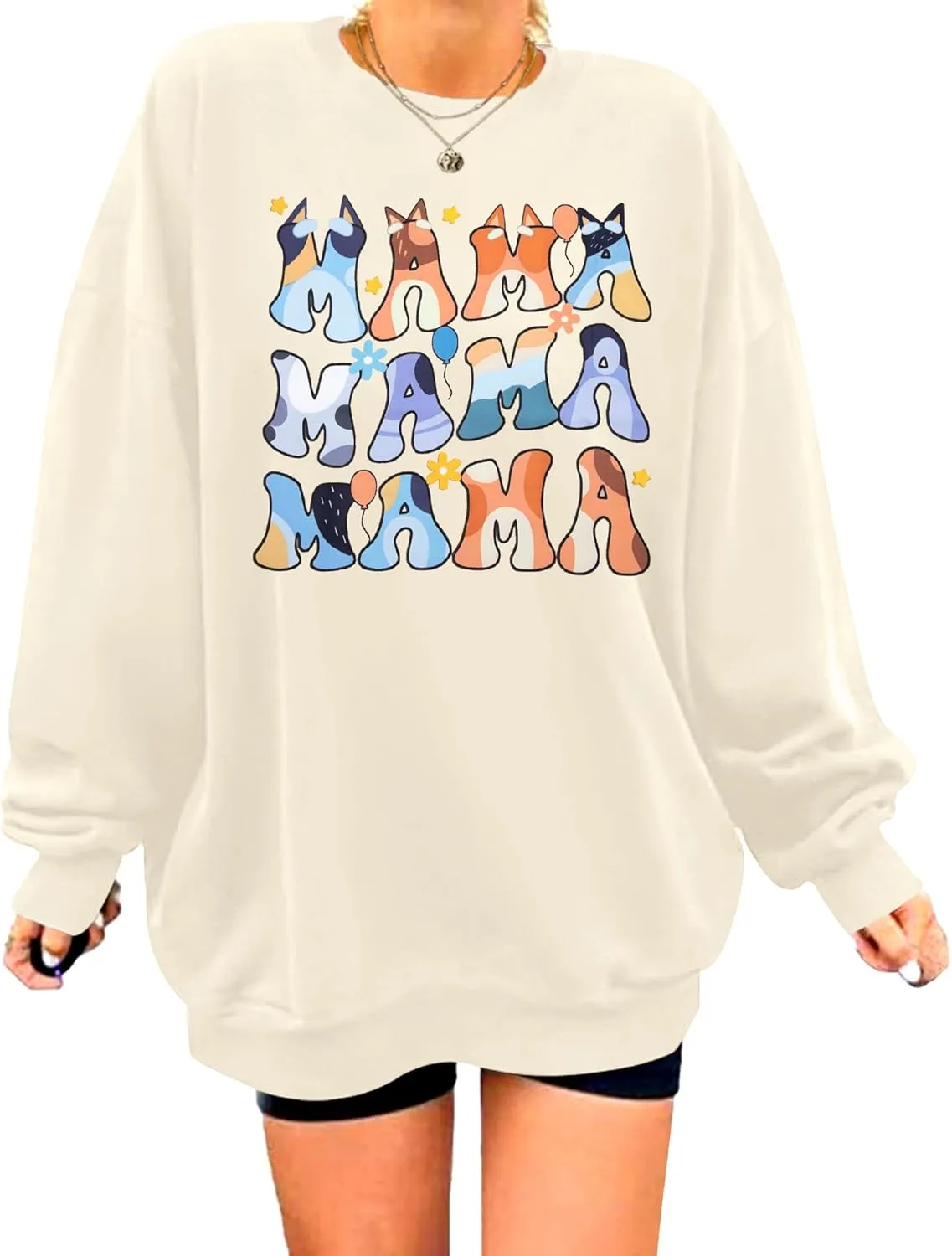 MOUSYA Oversized Mama Sweatshirt Woman Mama Letter Print Pullover Tops Trendy Shirt Casual Crewneck Loose Sweatshirts