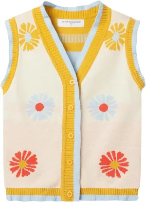 Mud Kingdom Toddler Little Girls Sweater Vest Knitted Sleeveless Button Down V-Neck Spring Autumn