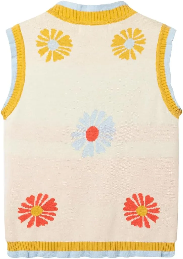 Mud Kingdom Toddler Little Girls Sweater Vest Knitted Sleeveless Button Down V-Neck Spring Autumn