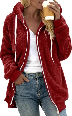 Muyise Women Oversized Sherpa Jackets Winter Warm Fuzzy Fleece Jackets Fluffy Full Zip Up Coat Outwear with Pockets