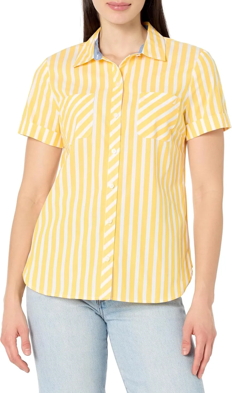 Nautica Women's Button Front Short Sleeve Camp Shirt