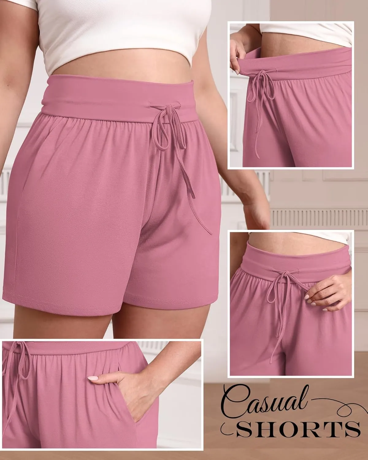 Neer 3 Pack Women's Plus Size Sweat Shorts, Cotton Drawstring Lounge Shorts Casual Summer Lightweight Soft Short with Pockets
