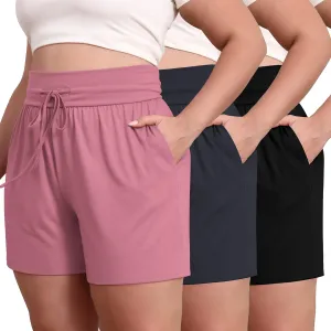 Neer 3 Pack Women's Plus Size Sweat Shorts, Cotton Drawstring Lounge Shorts Casual Summer Lightweight Soft Short with Pockets