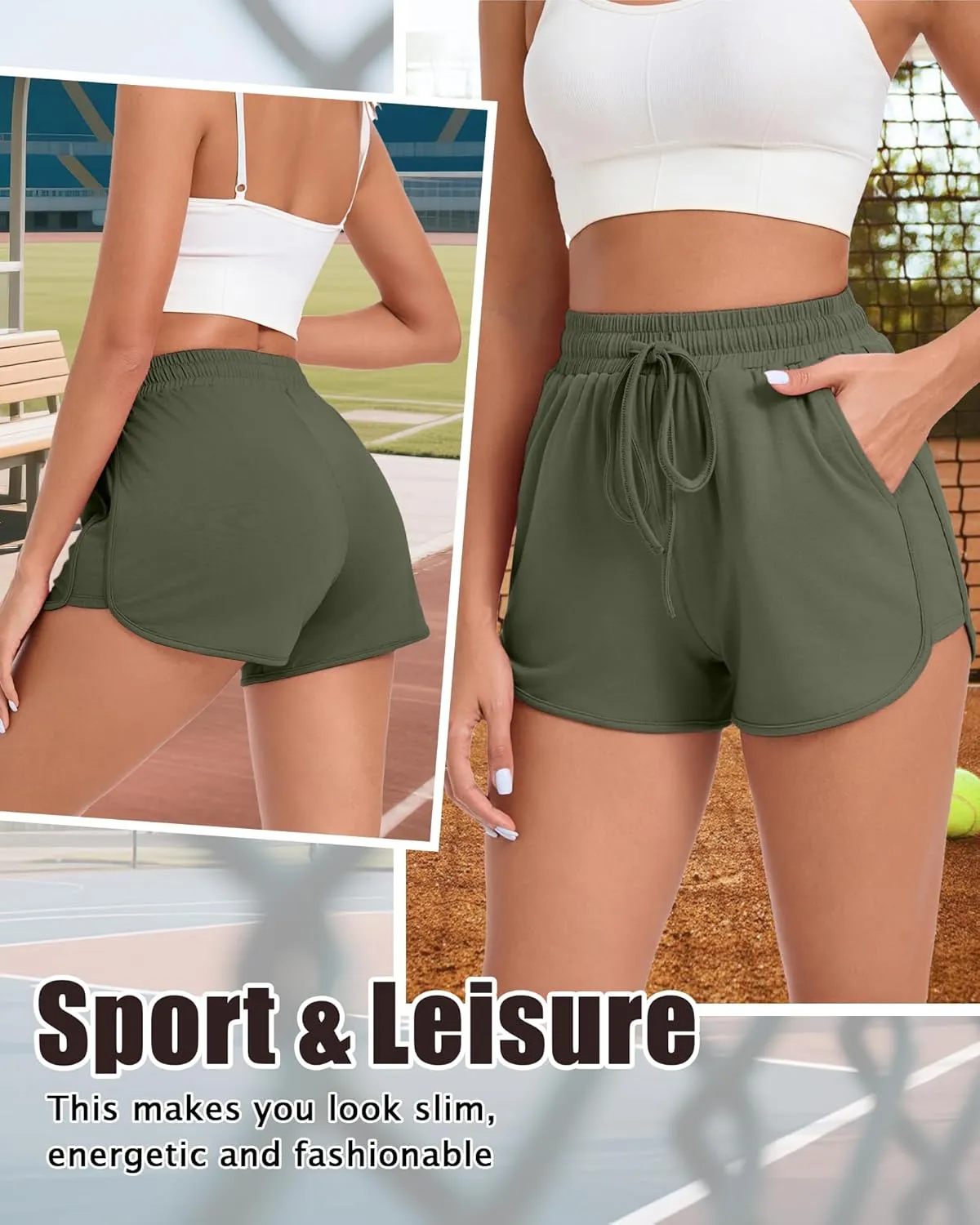 Neer 4 Pack Women's Sweat Shorts, Cotton Casual Athletic Workout Shorts with Pockets Drawstring Summer Lounge Bottoms