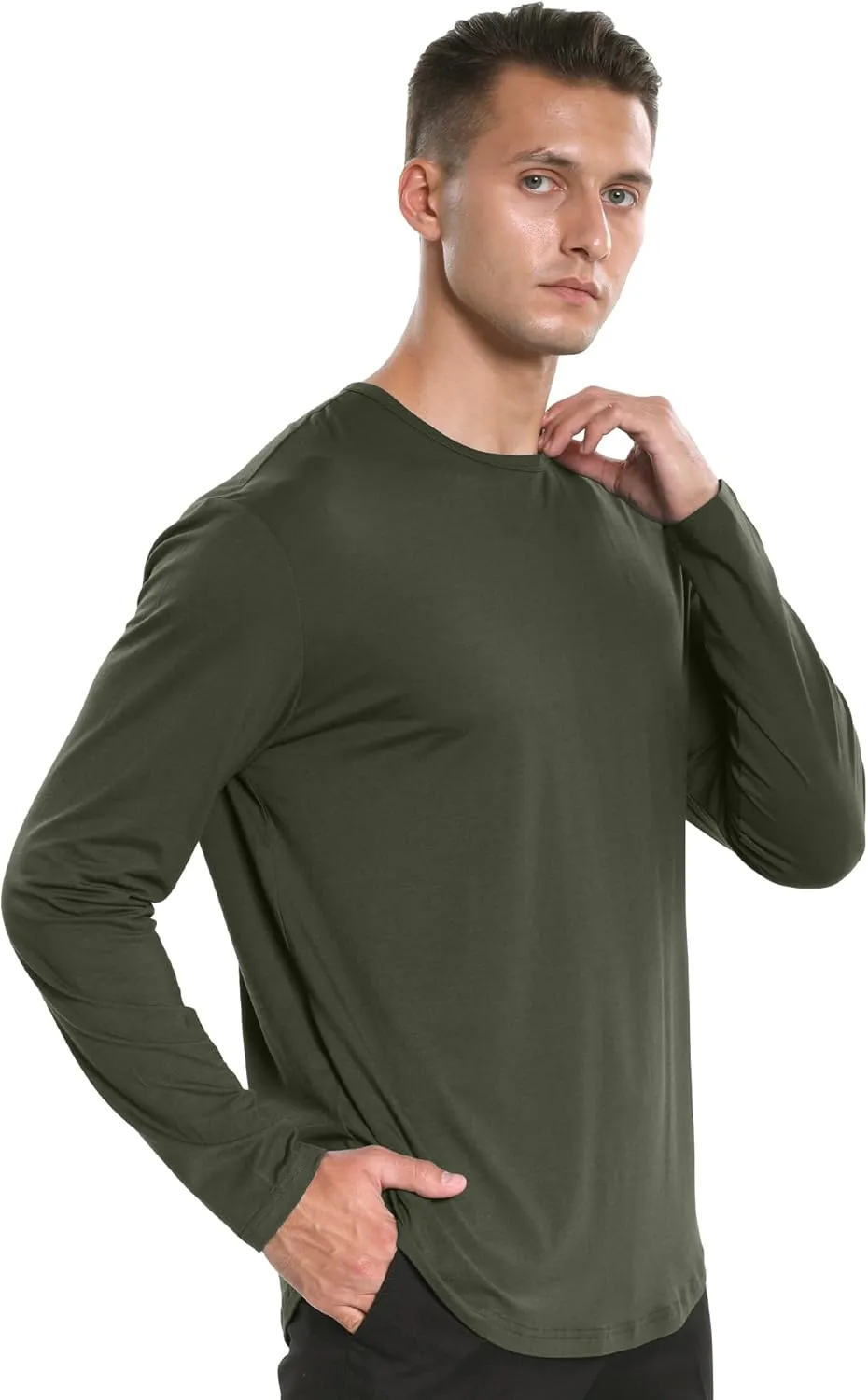 netdraw Men's Ultra Soft Bamboo Viscose T-Shirt Curve Hem Lightweight Cooling Short/Long Sleeve Casual Basic Tee Shirt