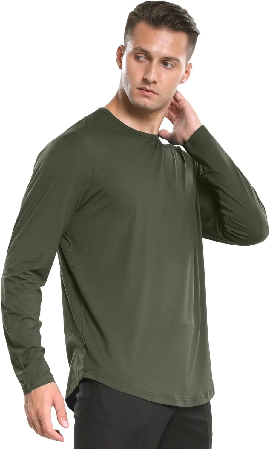 netdraw Men's Ultra Soft Bamboo Viscose T-Shirt Curve Hem Lightweight Cooling Short/Long Sleeve Casual Basic Tee Shirt