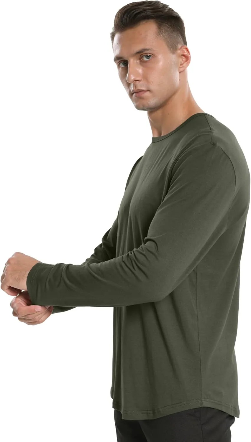 netdraw Men's Ultra Soft Bamboo Viscose T-Shirt Curve Hem Lightweight Cooling Short/Long Sleeve Casual Basic Tee Shirt