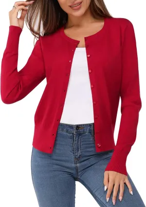 Newshows Women's Lightweight Button Down Cardigan Long Sleeve Casual Crew Neck Soft Knit Cardigans Sweater Tops