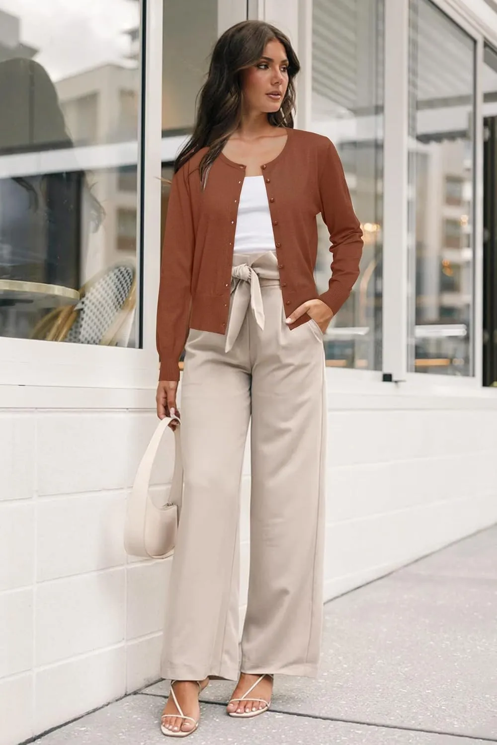 Newshows Women's Lightweight Button Down Cardigan Long Sleeve Casual Crew Neck Soft Knit Cardigans Sweater Tops