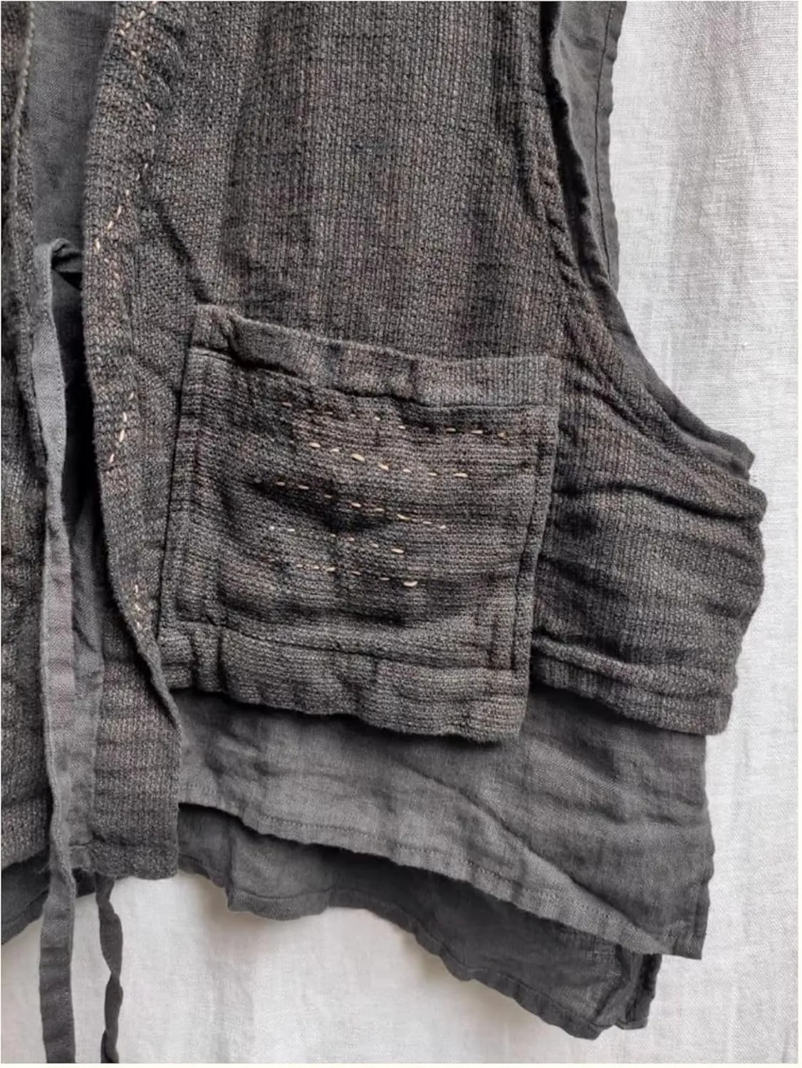 NFYM Women's Linen Vest Sleeveless Open Front Kimono Cardigan Hippie Vintage Waistcoat with Pockets