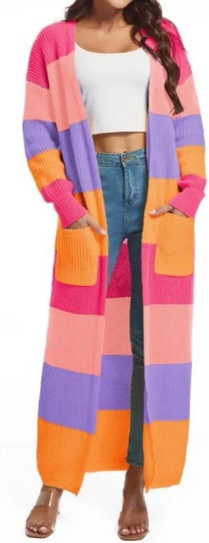 Nimsruc Long Cardigan Sweaters for Women Patchwork Open Front Knit Sweater