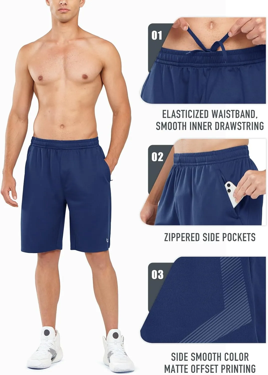 NORTHYARD Men's 10" Athletic Basketball Shorts with Zipper Pockets Quick Dry Lightweight Running Workout Gym Tennis Shorts