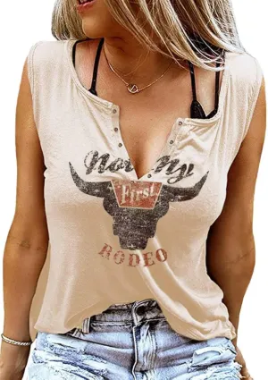 Not My First Rodeo Tank Women Rodeo Shirt Country Shirts Western T Shirt Sleeveless V Neck Ring Hole Cowboy Tank Tops