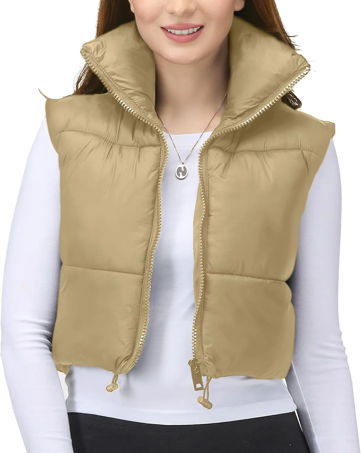 NY Threads Cropped Puffer Vest Women Lightweight Stand Collar Sleeveless Zip Up Winter Padded Gilet
