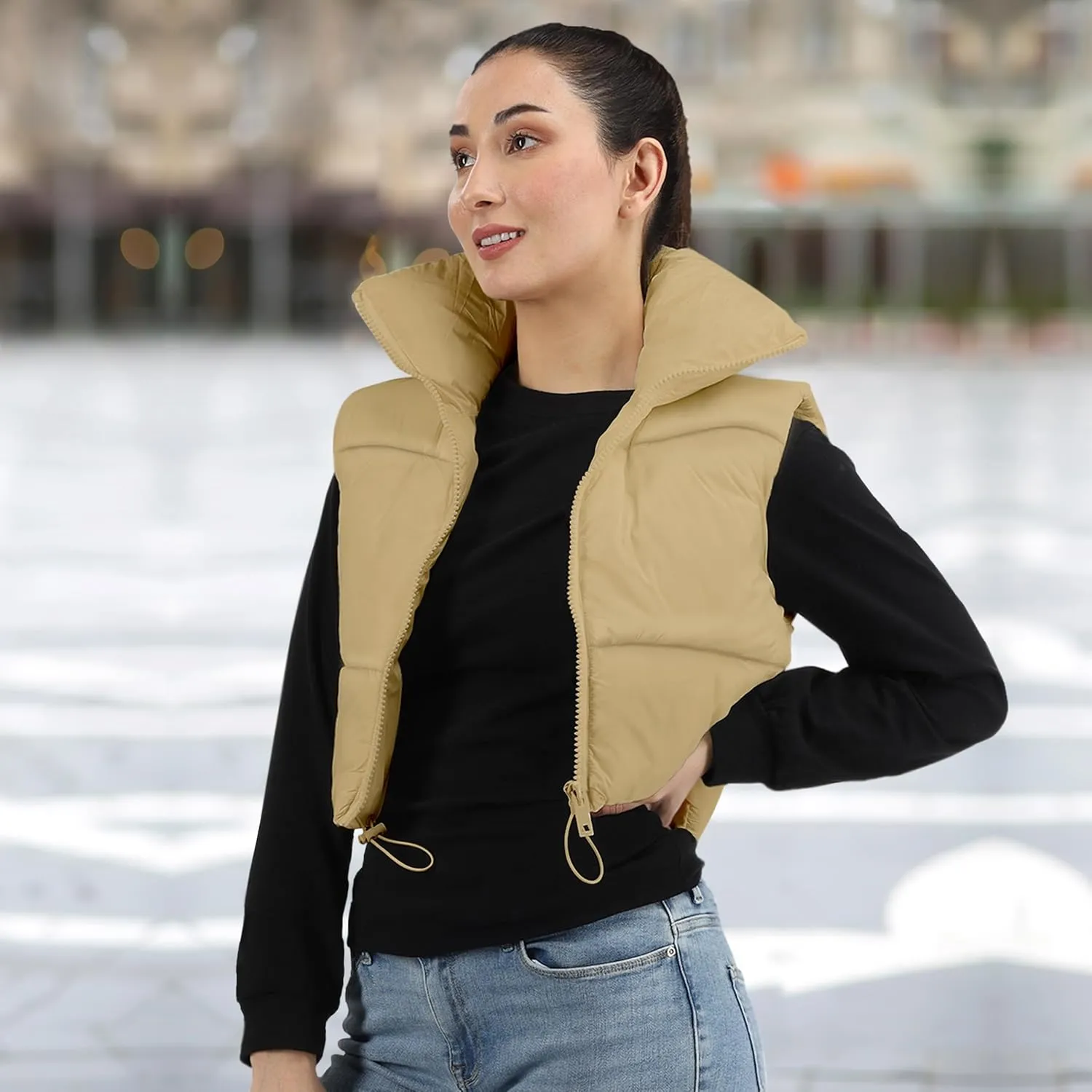 NY Threads Cropped Puffer Vest Women Lightweight Stand Collar Sleeveless Zip Up Winter Padded Gilet