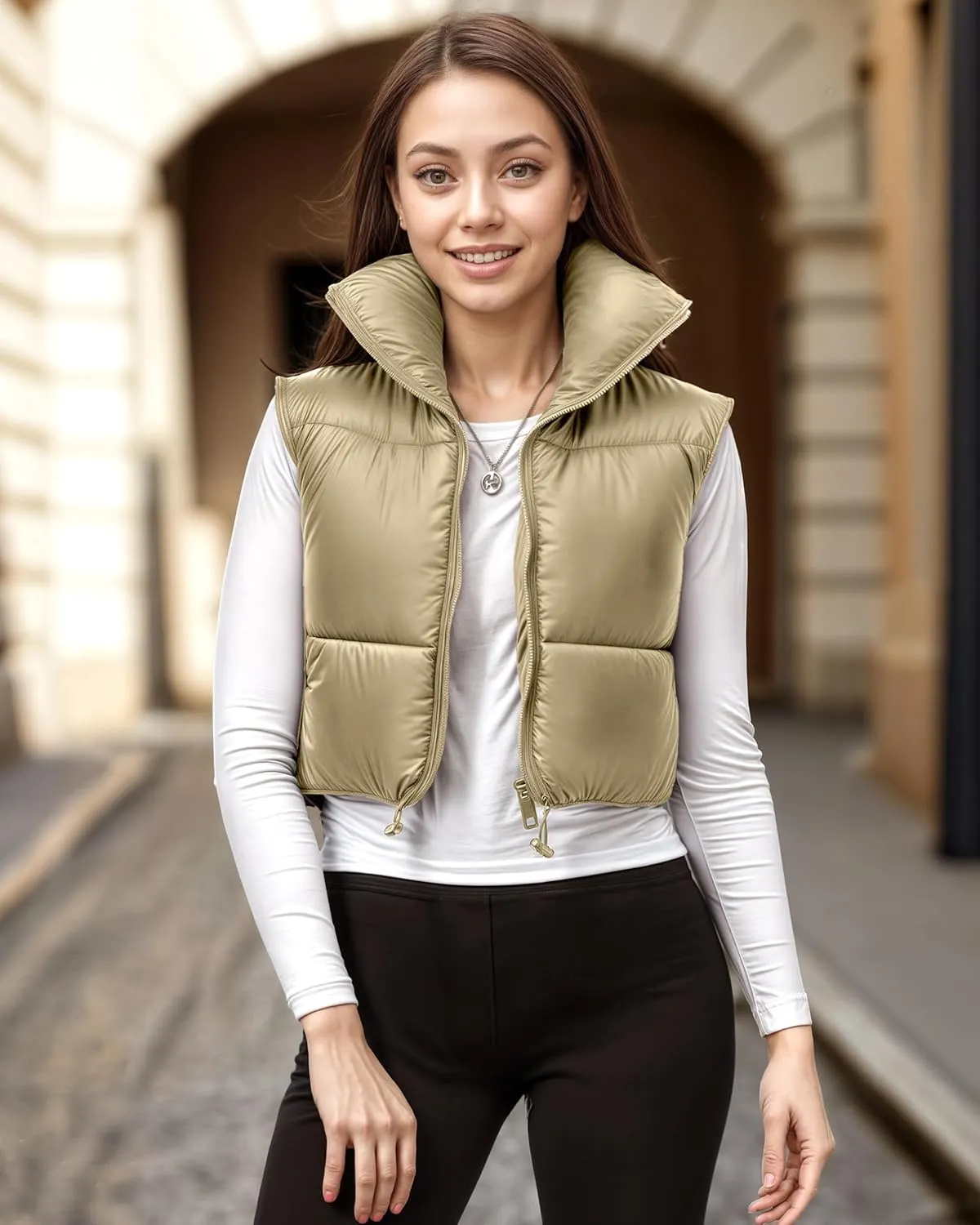 NY Threads Cropped Puffer Vest Women Lightweight Stand Collar Sleeveless Zip Up Winter Padded Gilet