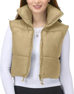 NY Threads Cropped Puffer Vest Women Lightweight Stand Collar Sleeveless Zip Up Winter Padded Gilet