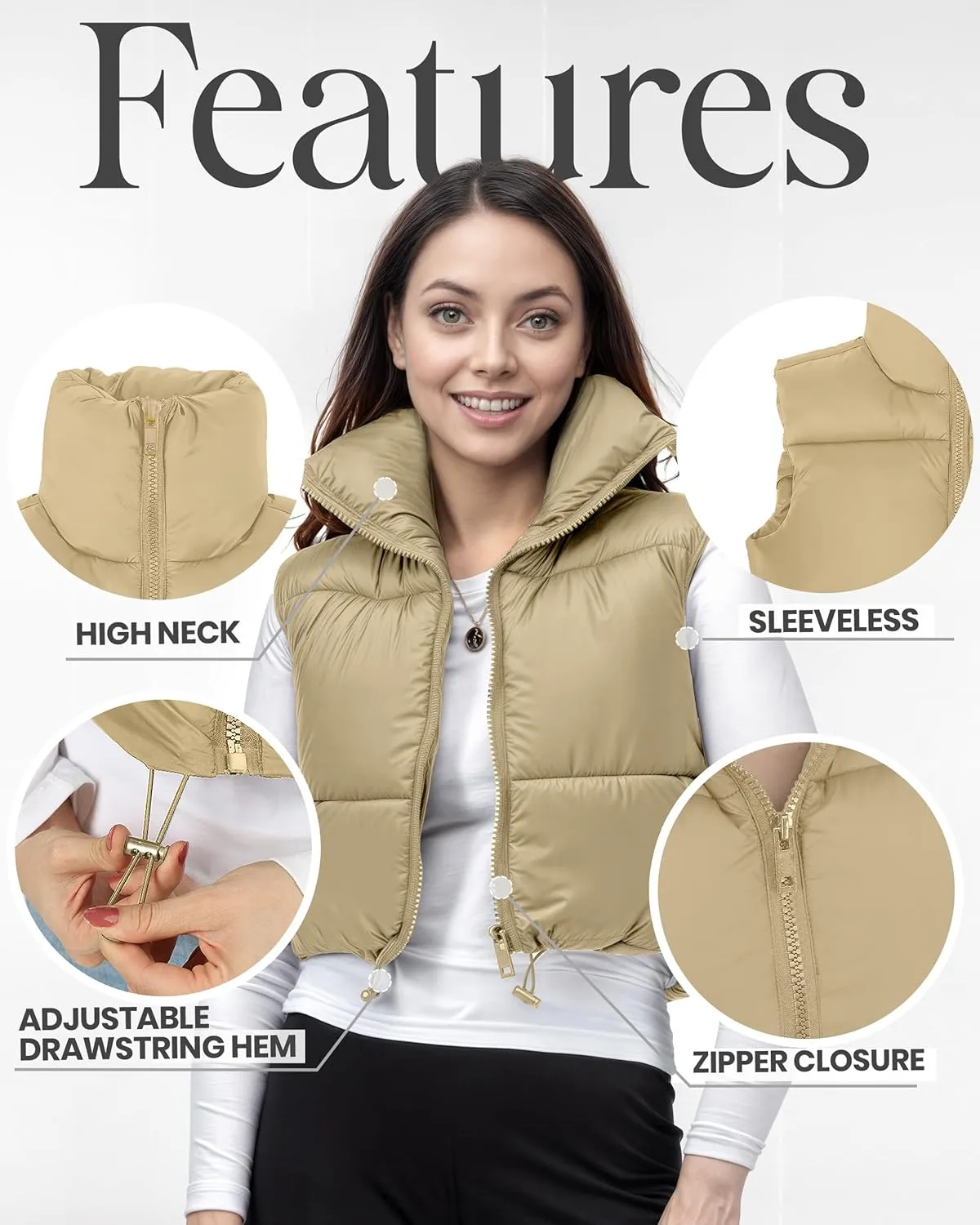 NY Threads Cropped Puffer Vest Women Lightweight Stand Collar Sleeveless Zip Up Winter Padded Gilet