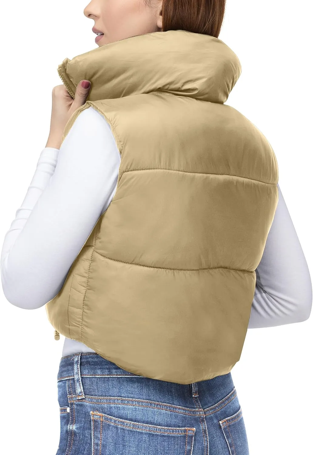 NY Threads Cropped Puffer Vest Women Lightweight Stand Collar Sleeveless Zip Up Winter Padded Gilet