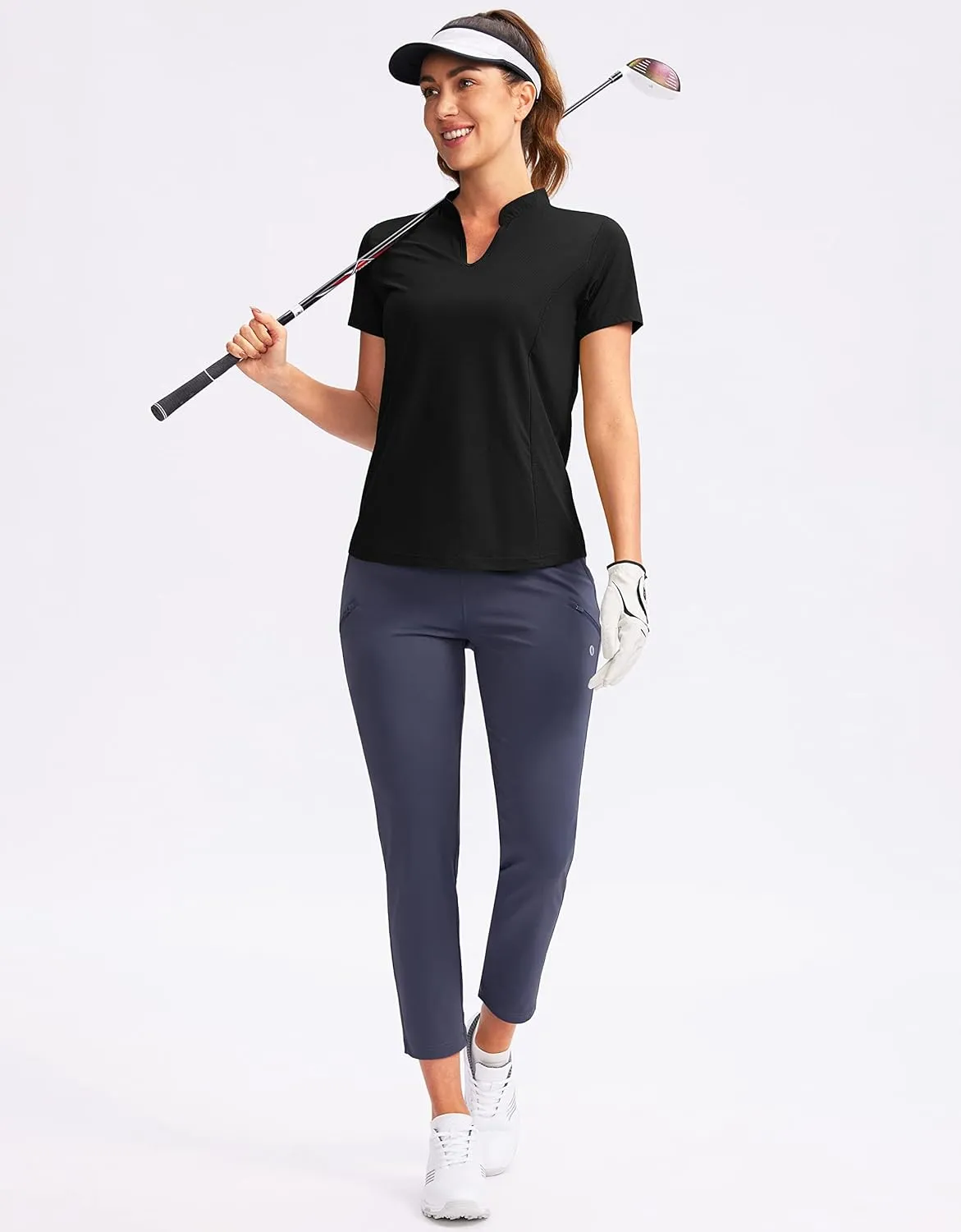 Obla Women's Golf Polo Shirt V-Neck Short Sleeve Collarless Quick Dry Tennis Running T Shirt Golf Tops for Women