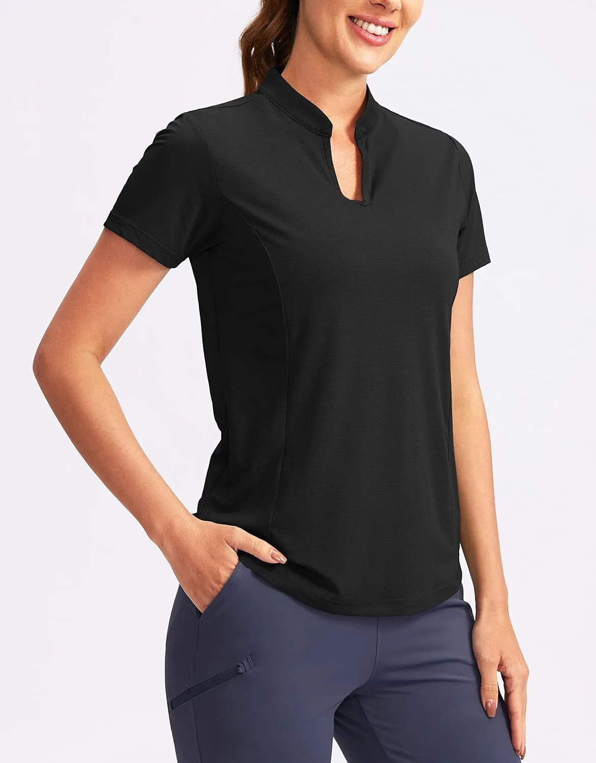 Obla Women's Golf Polo Shirt V-Neck Short Sleeve Collarless Quick Dry Tennis Running T Shirt Golf Tops for Women