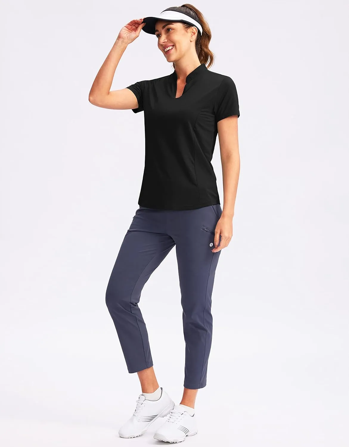 Obla Women's Golf Polo Shirt V-Neck Short Sleeve Collarless Quick Dry Tennis Running T Shirt Golf Tops for Women
