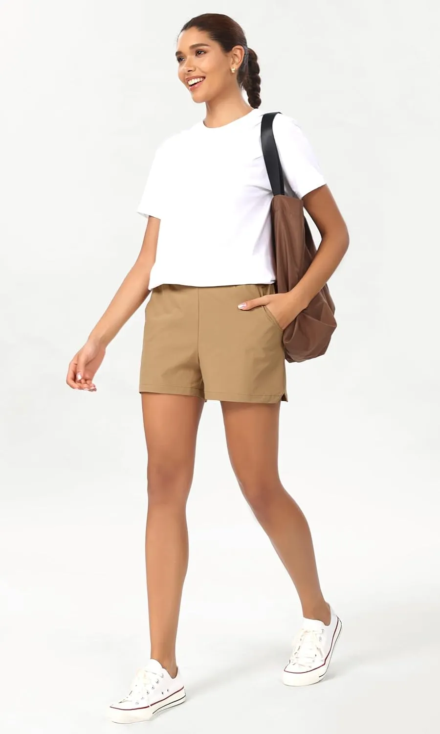 ODODOS Stretch Woven Relaxed Shorts for Women Elastic High Waist Summer Lightweight Casual Shorts with Pockets