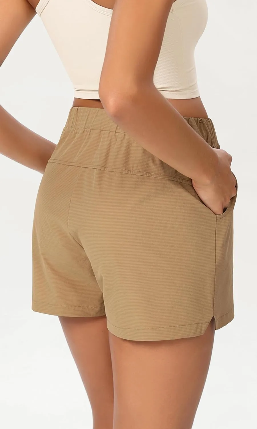 ODODOS Stretch Woven Relaxed Shorts for Women Elastic High Waist Summer Lightweight Casual Shorts with Pockets