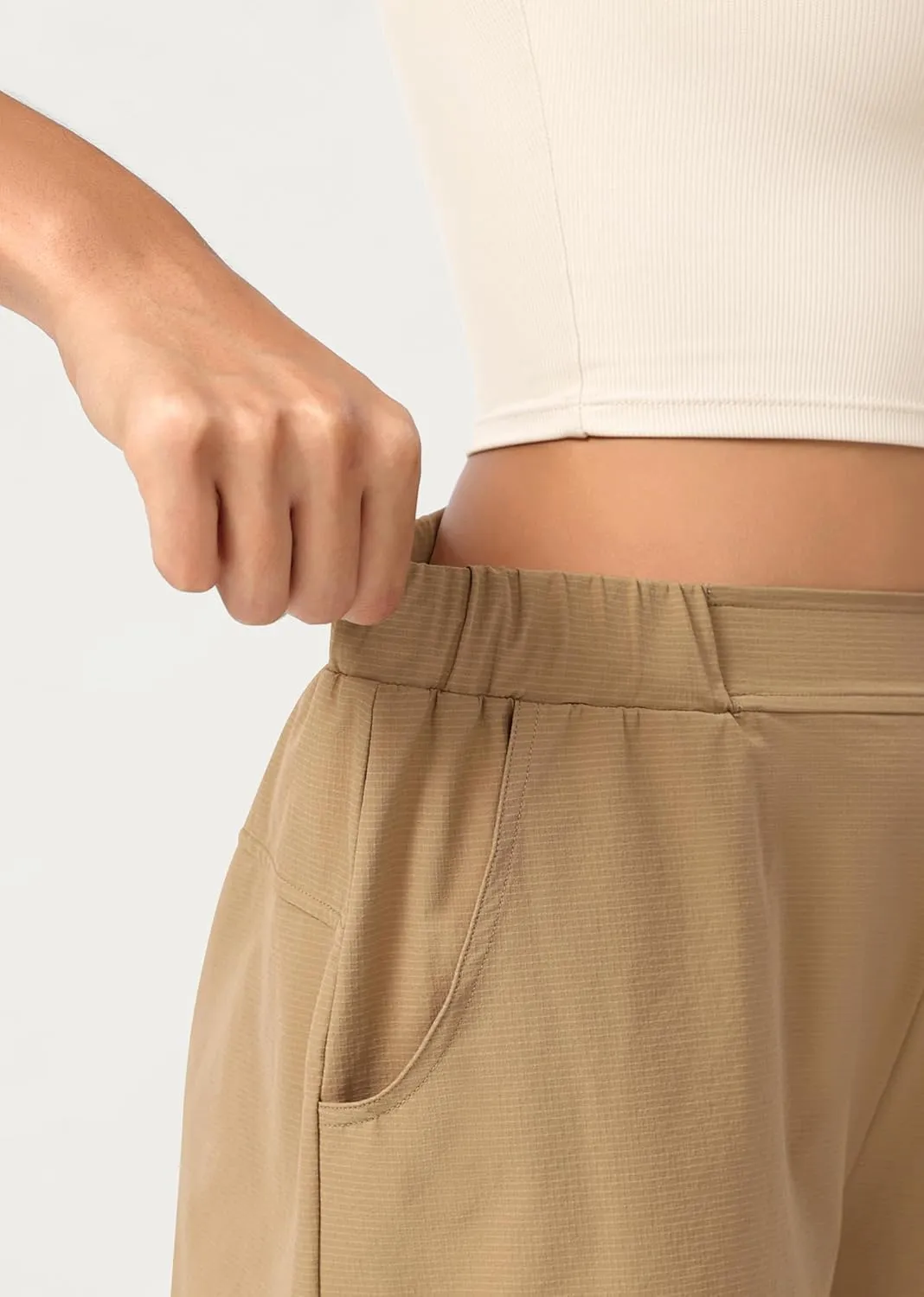 ODODOS Stretch Woven Relaxed Shorts for Women Elastic High Waist Summer Lightweight Casual Shorts with Pockets