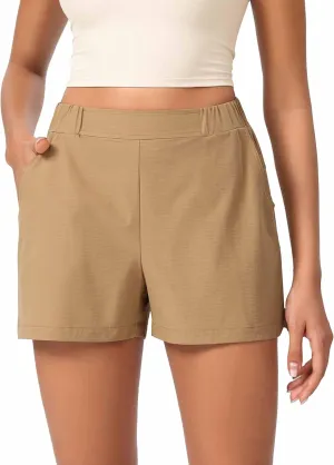 ODODOS Stretch Woven Relaxed Shorts for Women Elastic High Waist Summer Lightweight Casual Shorts with Pockets