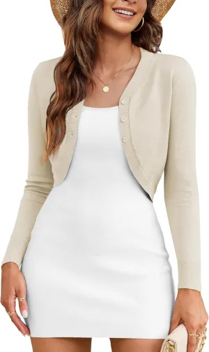 OmicGot Women's Long Sleeve Cropped Cardigan Sweaters Open Front Bolero Shrug for Dresses S-XL