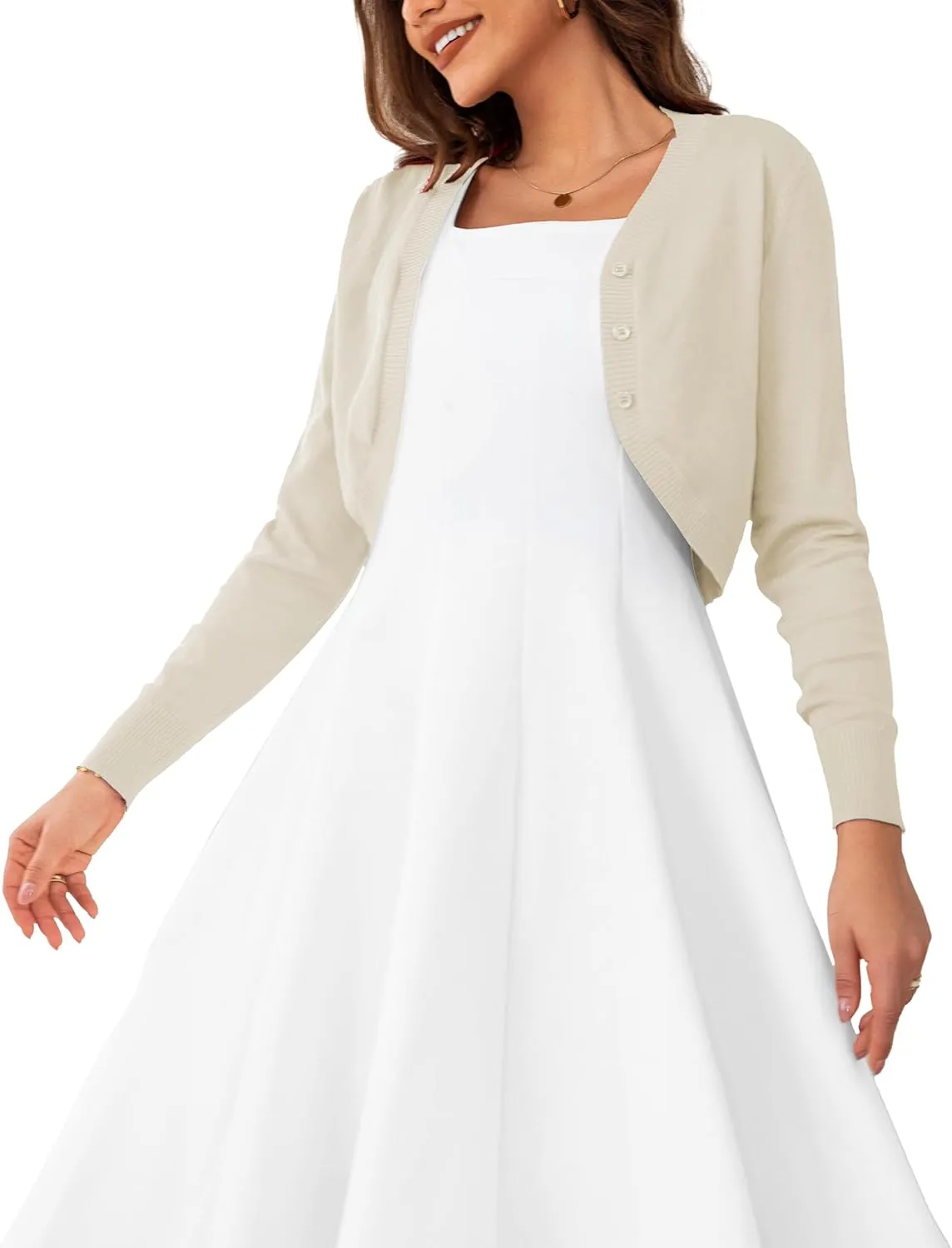 OmicGot Women's Long Sleeve Cropped Cardigan Sweaters Open Front Bolero Shrug for Dresses S-XL