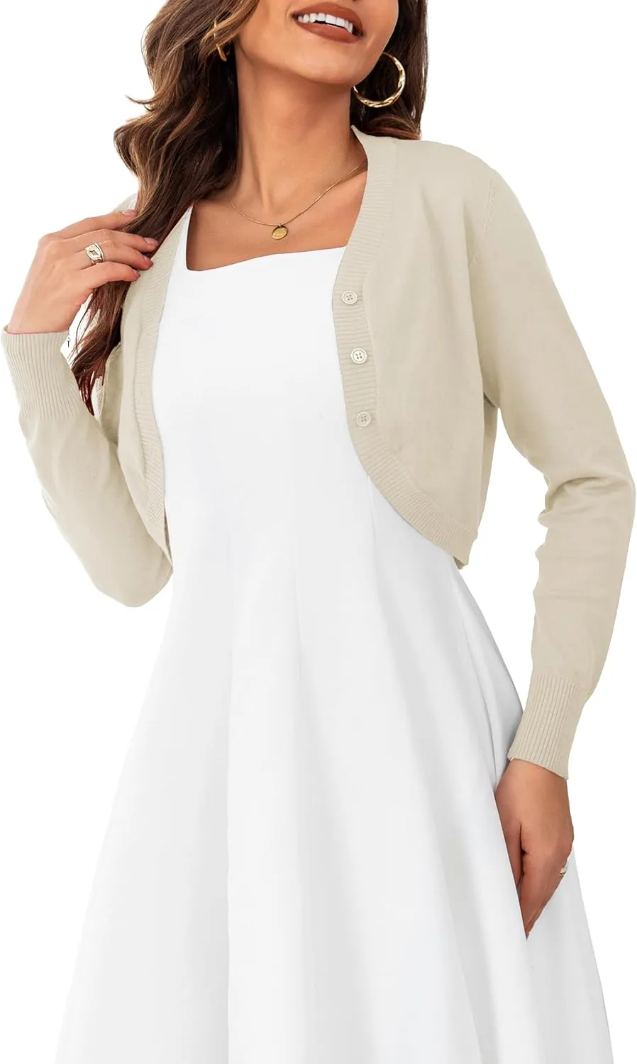 OmicGot Women's Long Sleeve Cropped Cardigan Sweaters Open Front Bolero Shrug for Dresses S-XL