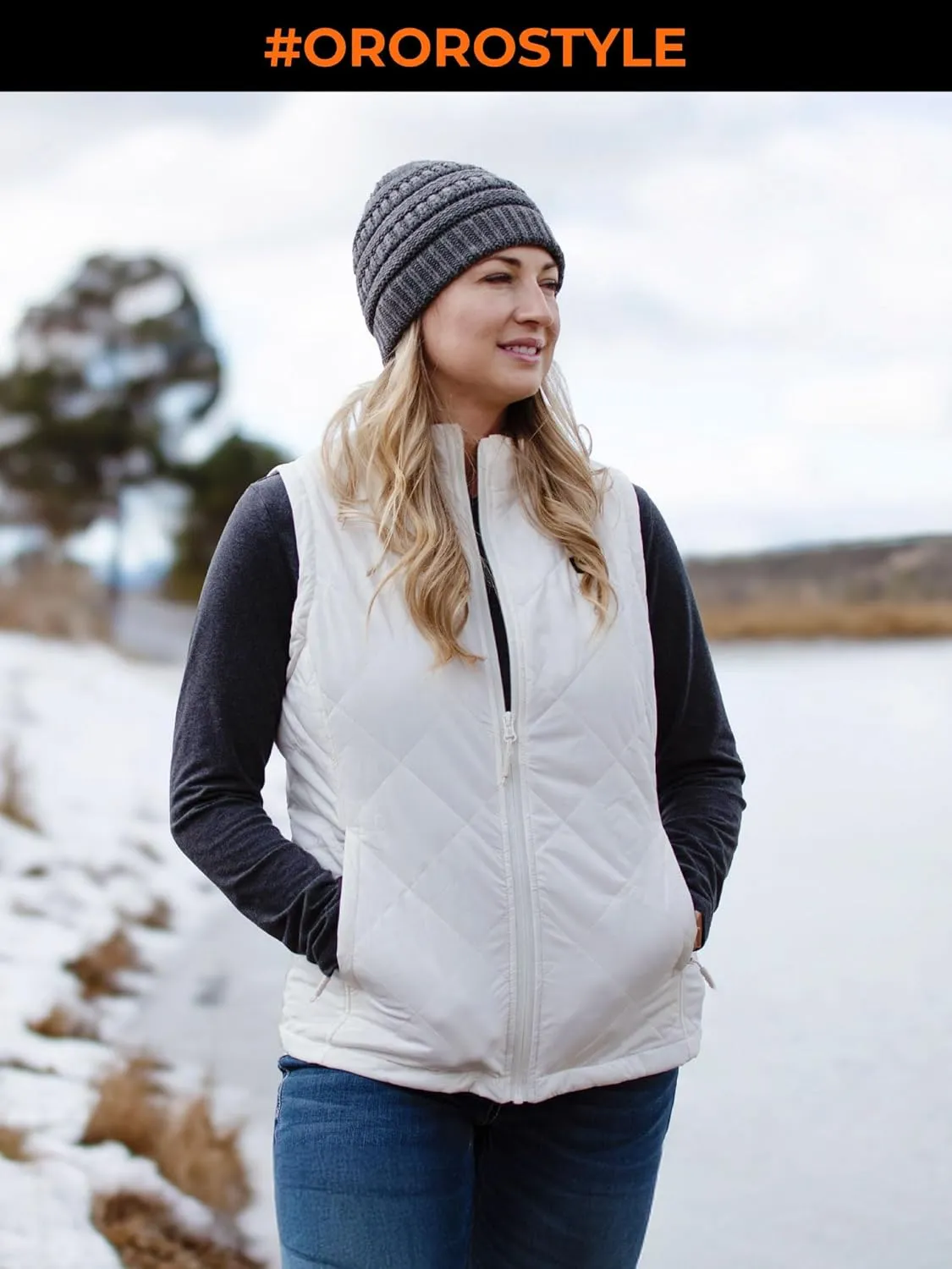 ORORO Quilted Heated Vest for Women, Lightweight Quilted Heating Vest with Battery (Charger Not Included)