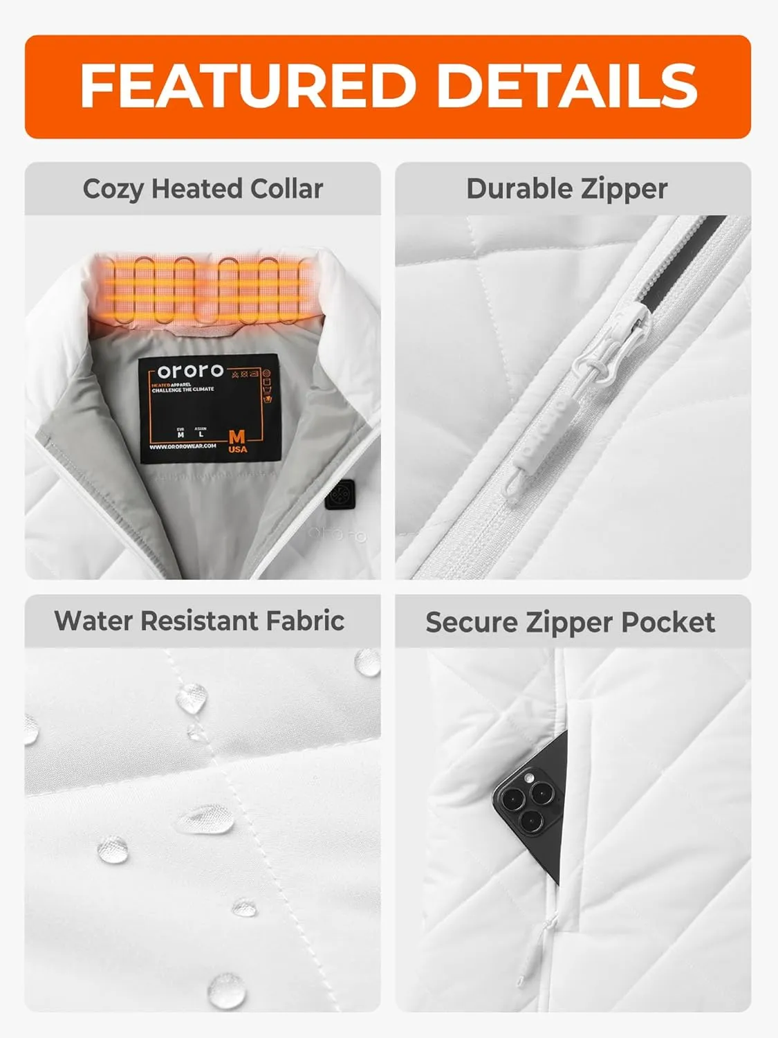 ORORO Quilted Heated Vest for Women, Lightweight Quilted Heating Vest with Battery (Charger Not Included)
