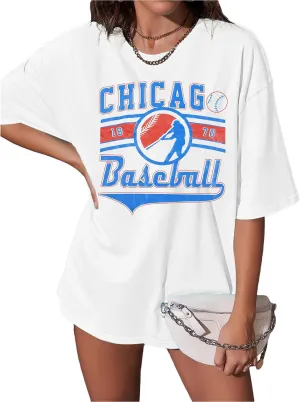 Oversized Baseball Shirt Women Vintage Baseball Graphic Tee Baseball Season Tshirt Causal Short Sleeve Tops