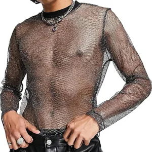 Panegy Men's Sheer Mesh See Through Tshirt Workout Gym Muscle Shirts Party Club Rave Disco Tank Top Tee