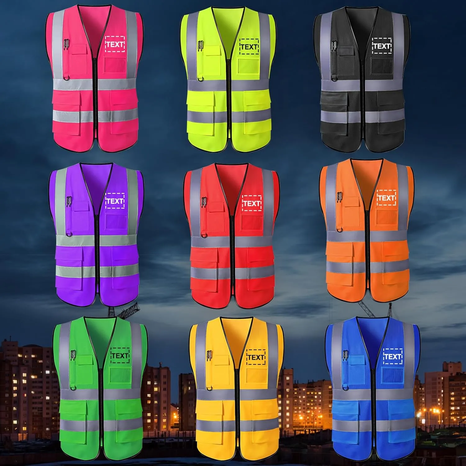 Personalized Safety Vest Custom Logo/Text/Name High Visibility Vests with Pockets and Zipper Bulk for Women Men Work
