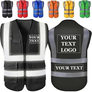 Personalized Safety Vest Custom Logo/Text/Name High Visibility Vests with Pockets and Zipper Bulk for Women Men Work