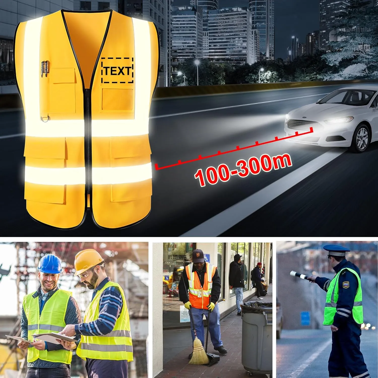 Personalized Safety Vest Custom Logo/Text/Name High Visibility Vests with Pockets and Zipper Bulk for Women Men Work