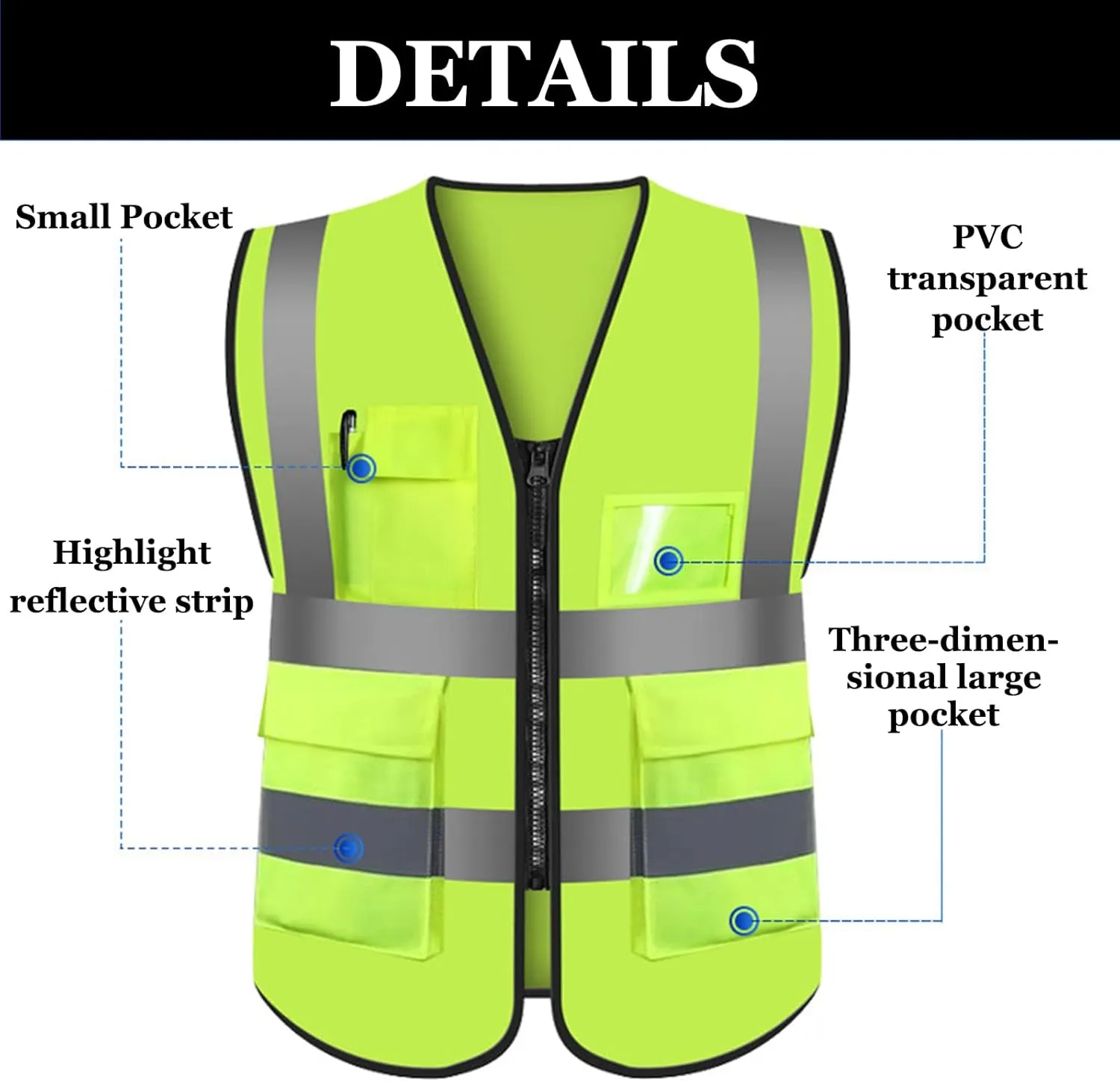 Personalized Safety Vest Custom Logo/Text/Name High Visibility Vests with Pockets and Zipper Bulk for Women Men Work