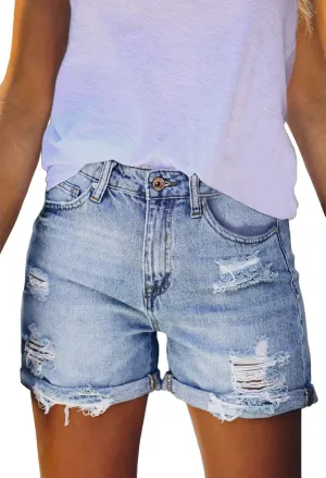 Pink Queen Women's High Waisted Denim Shorts Casual Ripped Summer Hot Short Jeans Frayed Distressed Jeans Shorts with Pockets