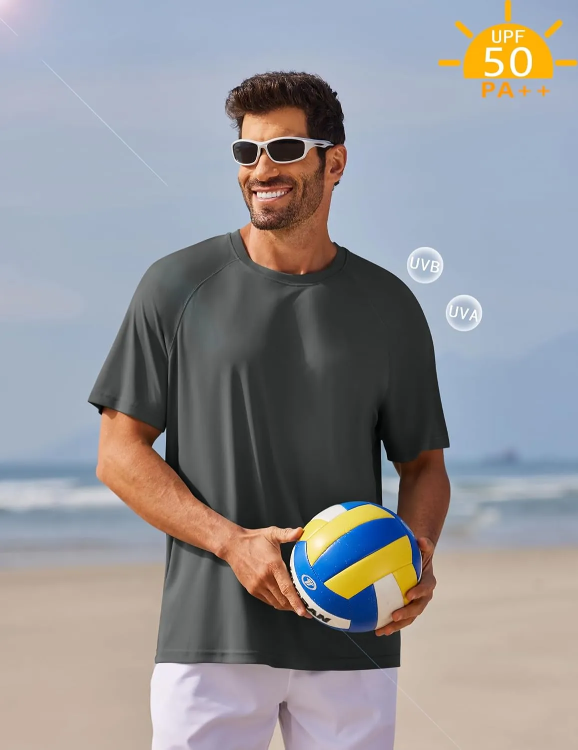 PINSPARK Mens Swim Shirt Short Sleeve UPF 50  Sun Protection Shirts Rash Guard Quick Dry Tshirts Beach Water Athletic Shirt