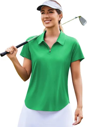 PINSPARK Womens Golf Shirt Zip Up Polo UPF 50  Sun Protection Collared Shirts Quick Dry Short Sleeve Tennis Athletic Top